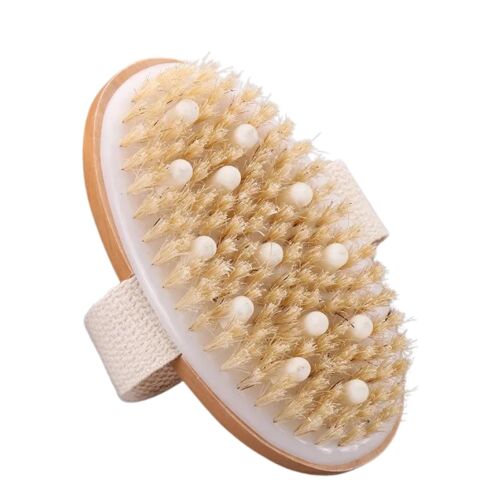 Természetes bambusz száraz masszázskefe szilikon hegyekkel