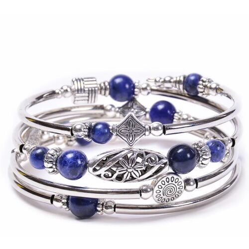 Wrap karkötő Esperanza Blue Achát