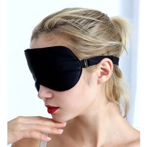 Puha szatén szemmaszk alváshoz, fekete, 20x10 cm, állítható gumiszalaggal