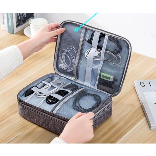 Utazásszervező kábelekhez és töltőhöz, kétrétegű, vízálló poliészter 900D, 27x20x10 cm - 2. lehetőség 114003127