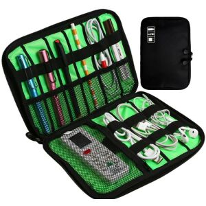 Utazásszervező kábelekhez és töltőhöz, fekete, poliészter Oxford 300D, 24x17x2,5 cm