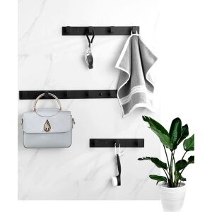 Fekete akasztópanel akasztókkal, alumínium, 25,7x4,1 cm