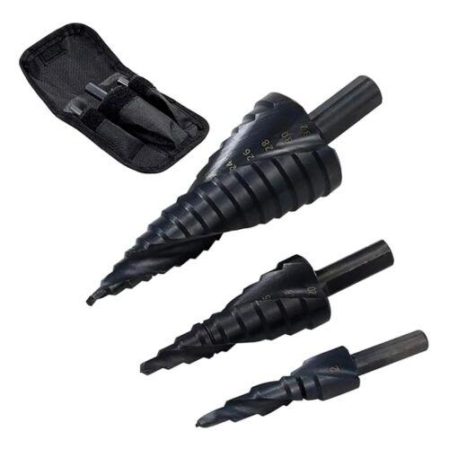 Nagy sebességű acél lépcsőfúrófejek, 3 db, 4-32 mm-es méretek, kúpos spirálok, fekete 114005930