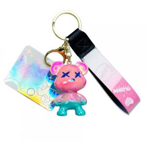 Aranyos kulcstartó mackóval, hossza 5,9 cm, szélessége 4 cm, súlya 45 g