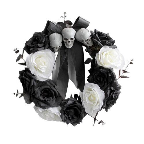 Ijesztő Halloween ajtó/asztaldísz csokor koponyákkal, sötét színek, 35x35x10 cm 121094832