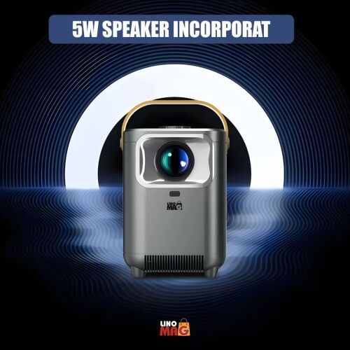 Tragbarer Smart-Videoprojektor 4K UHD, Linomag®, WLAN, Bluetooth 5.0, Bildschirmgröße bis zu 200", Android TV, 5-W-Lautsprecher, Grau