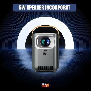Tragbarer Smart-Videoprojektor 4K UHD, Linomag®, WLAN, Bluetooth 5.0, Bildschirmgröße bis zu 200", Android TV, 5-W-Lautsprecher, Grau