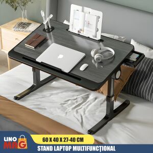 Multifunkčný stojan na laptop s nastaviteľnou výškou a uhlom, čierna a sivá, 60cm x 40cm x 27-40cm, so zásuvkou, USB portami a držiakom na knihy - Príslušenstvo k notebookom