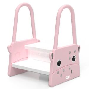 Linomag® Leitersitzerhöhung für Kinder mit Griffen, zwei Stufen, mit rutschfester Oberfläche, für WC, Bad und Küche, 61x40x46cm, Rosa/Weiß