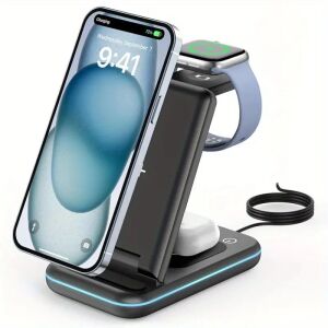 NEXTLY 3 în 1 încărcător wireless pliabil, negru, încărcare rapidă pentru telefon, ceas Apple, AirPods - Încărcătoare wireless