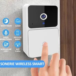 NEXTLY Sonerie wireless cu cameră video, HD 720p, vedere nocturnă, audio bidirecțional, 38 melodii, notificări telefonice, funcție de înregistrare video, funcție de fotografiere, 4 niveluri de volum, culoare albă - Sonerii