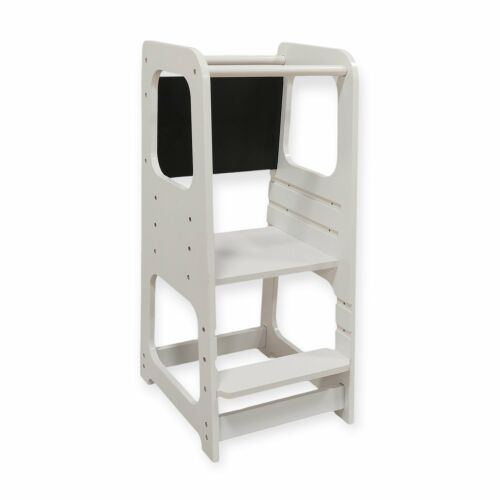 GINGER HOME Montessori toranj, edukativna stepenica s podesivom visinom i pločom, bijela, za djecu od 1 do 4 godine 114008501