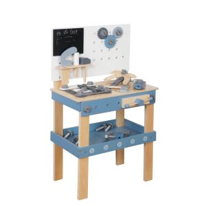 KINDER-WERKBANK AUS HOLZ MIT WERKZEUGEN, GINGER HOME, BLAU, 46×26×67 cm