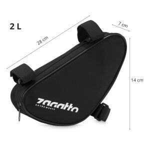 Háromszög alakú kerékpártáska, 3 rögzítő, cipzár, 28x14x7 cm, Fekete, Zagatto ZG785 114009382 - Kerékpár kiegészítő