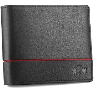 Portofel bărbați Zagatto, din piele neagră cu cusături roșii, RFID - Portofele pentru bărbați