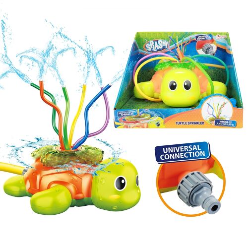 Toi-Toys Splash Teknős Sprinkler, kerti locsoló gyerekeknek, vízi játék, zöld és narancssárga teknős színes csövekkel, univerzális csatlakozás