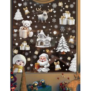 Karácsonyi sztatikus ablakmatrica, Vanco-Up - Fehér/arany díszek, csomagok, csengők 145485629 - Ablakmatrica