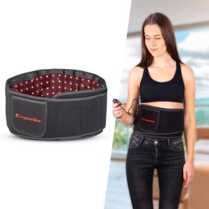 Kollázs: inSPORTline Marolino infravörös fényterápiás deréköv termékfotó és használat közben - Infralámpa