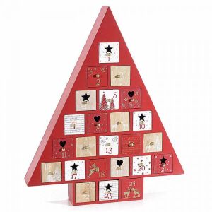 ADVENTI NAPTÁR - fa 31,5x5,5x38,5 cm - piros/arany 114034855 - Karácsony