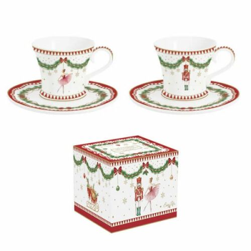 Karácsonyi porcelán eszpresszó kávéscsésze aljjal - 2 személyes díszdobozban - Magie De Noel 114035128