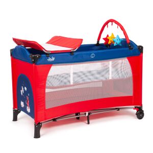 Juju Sleepy Baby utazó kiságy pelenkázó asztallal, piros és kék, unikornis mintával - Utazóágy és Kiegészítői