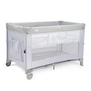 Juju Dreamy Cloud utazó kiságy, szürke, oldalnézet, a hálós oldalak és a kerekek láthatóak - Utazóágy és Kiegészítői