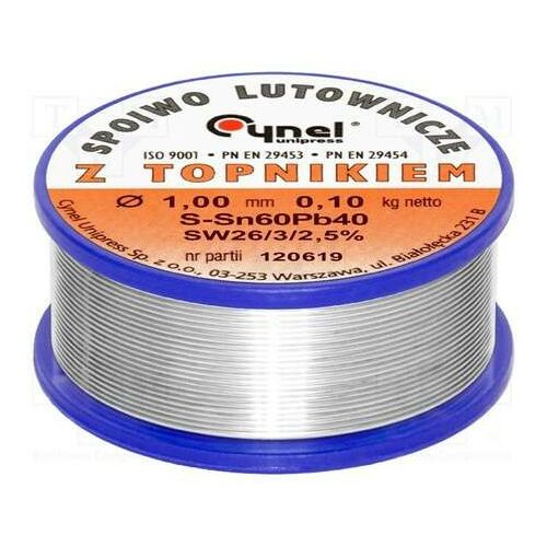 Sârmă de lipit Cynel 1,00 mm S-Sn60Pb40 cu flux, 100g