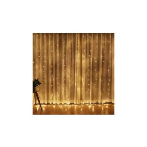 LED függöny fények, melegfehér, 300 LED, 3x2,8m, 8 program, sorolható, ablak dekoráció - Nonbrand Fényfüzér