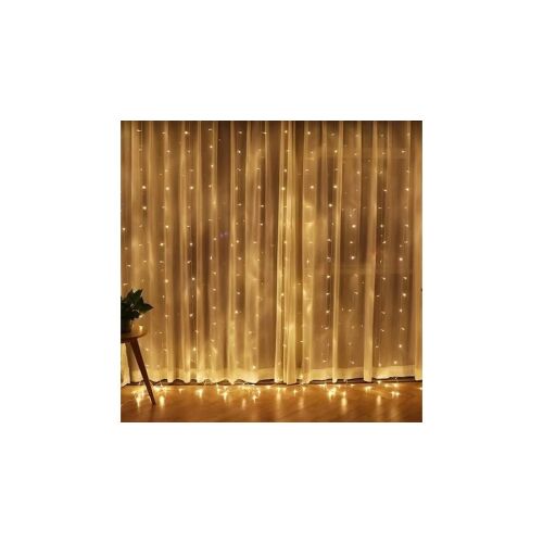 LED függöny fények, melegfehér, 300 LED, 3x2,8m, 8 program, sorolható, ablak dekoráció