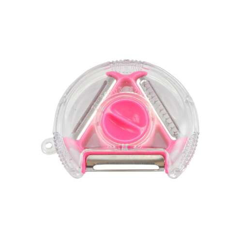 Hámozó, szeletelő és reszelő 3 az 1-ben, rózsaszín fogantyúval, zöldségek és gyümölcsök feldolgozásához