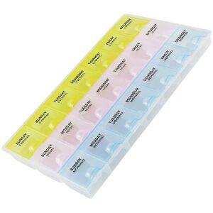 7 napos gyógyszeradagoló doboz, reggeli, déli és esti rekeszekkel, átlátszó műanyag, többszínű - Gyógyszeradagoló