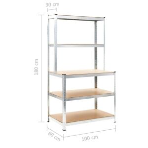 Fém salgo polc / munkaasztal 1800x1000x600/300mm | 5 polcos horganyzott | Intenso Design