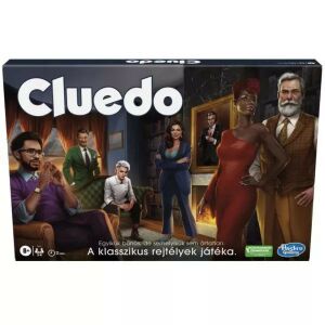 Cluedo társasjáték doboz, karakterekkel és kastélyos környezettel - Hasbro