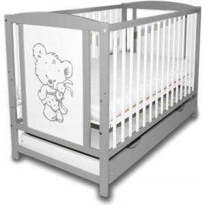 Szürke és fehér kiságy maci mintával, Mika márka - Bútor