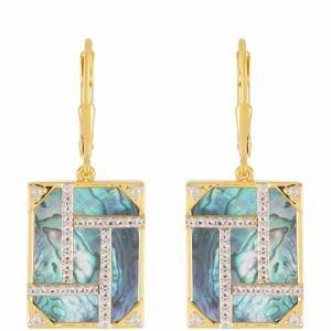 Arannyal Bevont Ezüst Fülbevaló Paua Kagylóval és Fehér Topázzal, PCY10912 114089060 - Női fülbevaló