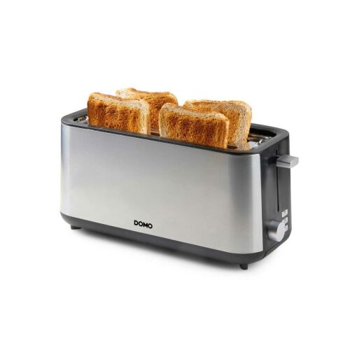 Domo DO967T 4 szeletes kenyérpirító, rozsdamentes acél, kenyérrel a nyílásokban