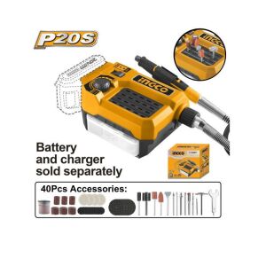 INCCO P20S Mini Csiszoló 40 tartozékkal, 20V akkus rotációs szerszám - INGCO