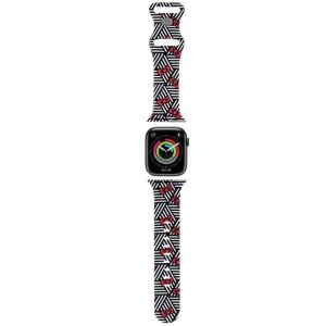 Hello Kitty Apple Watch szíj, fekete-fehér csíkos szilikon szíj piros masnikkal, 38/40/41mm - Okosóra szíj