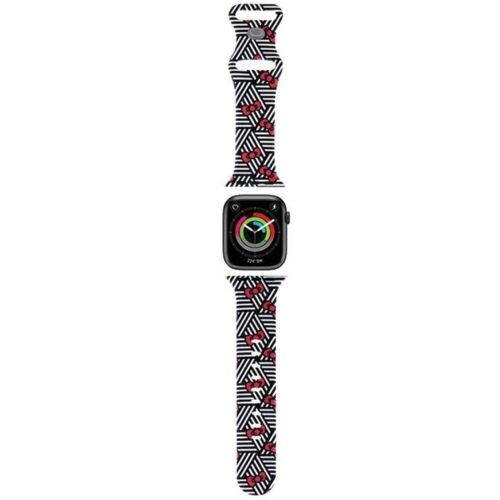 Hello Kitty Apple Watch szíj, fekete-fehér csíkos szilikon szíj piros masnikkal, 38/40/41mm