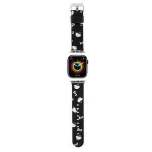 Hello Kitty Apple Watch szíj 38/40/41mm - fekete, Hello Kitty fej és masni mintával - Okosóra szíj