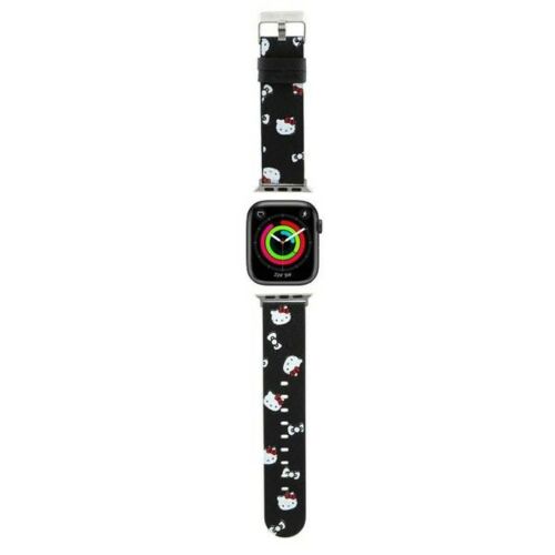 Hello Kitty Apple Watch szíj 38/40/41mm - fekete, Hello Kitty fej és masni mintával