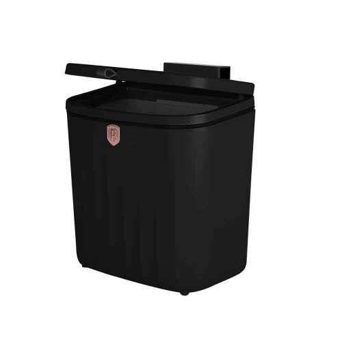 Blackrose Collection 7 Liter Trash Can BH-8609 by Berlinger Haus, black with rose gold accents, angled view