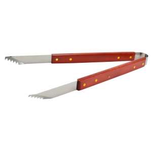 Stainless steel grilling tongs with wooden handle, perfect for grilling meat and vegetables - Kitchen tool