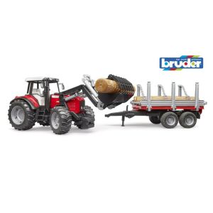 Bruder Massey Ferguson 7480 Homlokrakodóval és rönkszállitóval (02046) 122836953 - Munkagép gyerekeknek