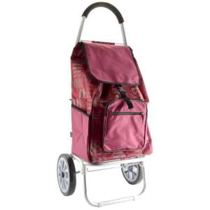 Piros bevásárló kocsi hátizsákkal, összecsukható, kerekekkel, élelmiszerekhez, bevásárláshoz, hordozáshoz - Bevásárlókocsi