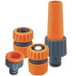 4-teiliges Gartenschlauch-Verbindungsset, 3/4 Zoll, 15 mm, hoher Durchfluss, orange und schwarz, Gartenschlauchzubehör - Bewässerungsdüsen