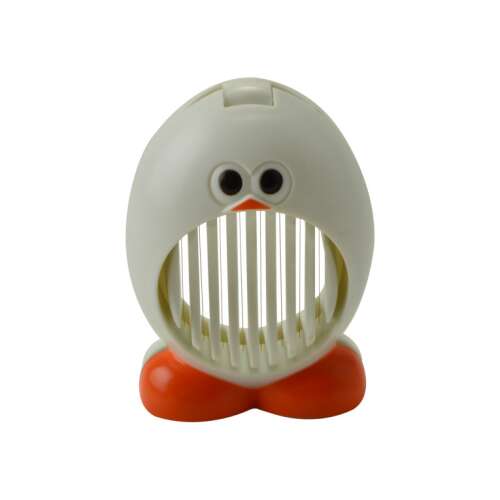 Tăietor de ouă, în formă de pui, alb și portocaliu, instrument de bucătărie