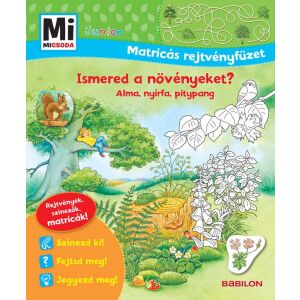 Mi Junior Ismered a növényeket? foglalkoztató füzet borítója, alma, nyírfa és pitypang illusztrációkkal. Oktató matricás és színezőkönyv gyerekeknek. - Gyermek & Ifjúsági könyv