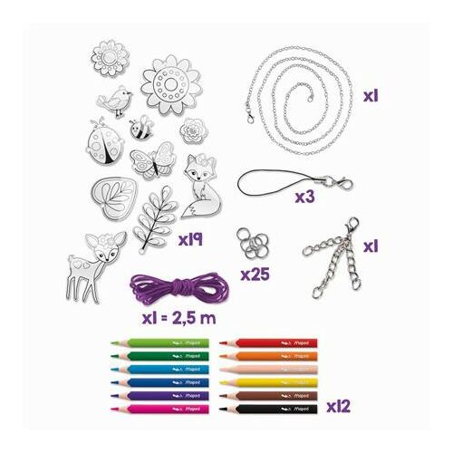 Maped Creativ Imagin' Style Magical Plastic ékszerkészítő készlet tartalma: bűbájok, színes ceruzák, láncok és összekötők - Ékszerkészítő játék
