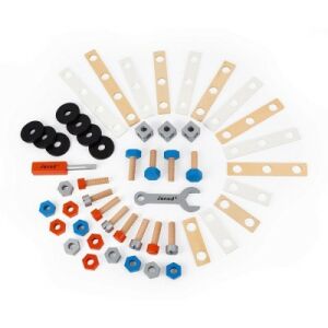 Janod Brico'Kids 50 darabos építőkészlet alkatrészei fehér háttérrel - Janod